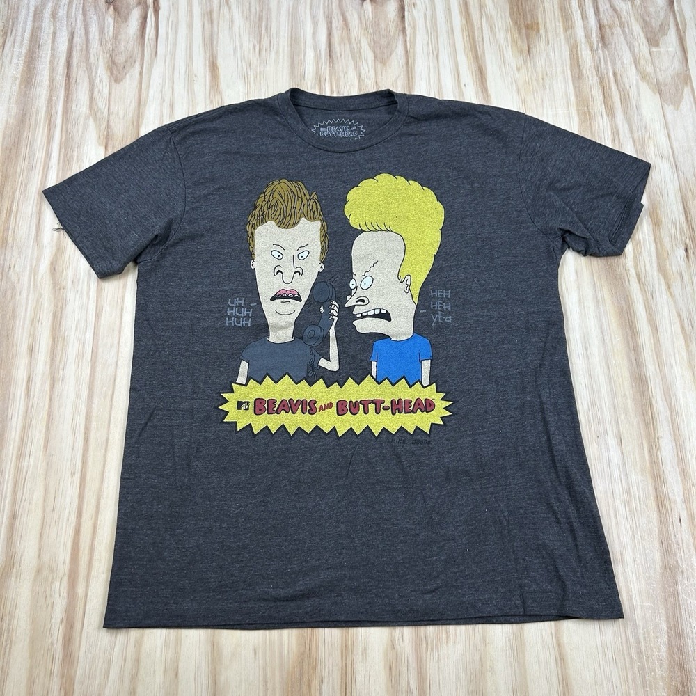 Beavis and Butt-Head Men's XL Gray Graphic Print Short Sleeve Crew Neck Tee TV